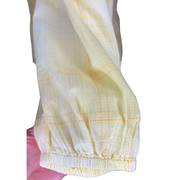Free Assembly 3/4 Sleeve Square Neck Top Peplum Hem Cadmium Yellow Plaid Size XL - Picture 6 of 14
